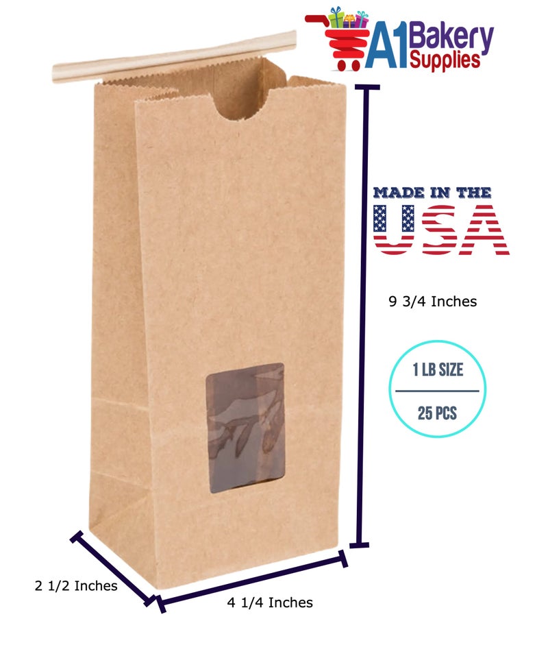 A1 Bakery Supplies كيس مخبز كرافت 1 رطل مع نافذة مربعة - 25 عبوة من إمدادات المخابز A1 - Image 2